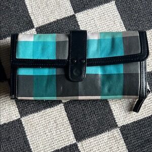 Plaid Wallet Clutch Organizer Zip Around Checkbook Holder Black Teal Gray‎